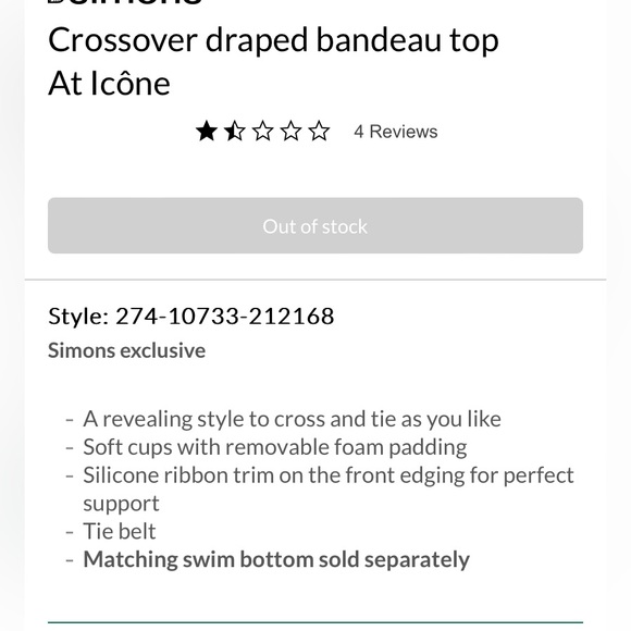 Simons Icône Crossover Draped Bandeau Bikini Top Black sizes Medium and Large - Picture 2 of 4